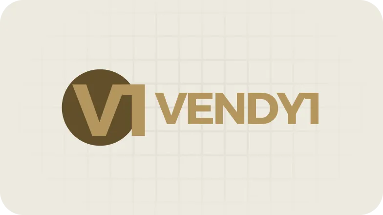 Logo von VENDY mit stilisiertem VI in einem Kreis.