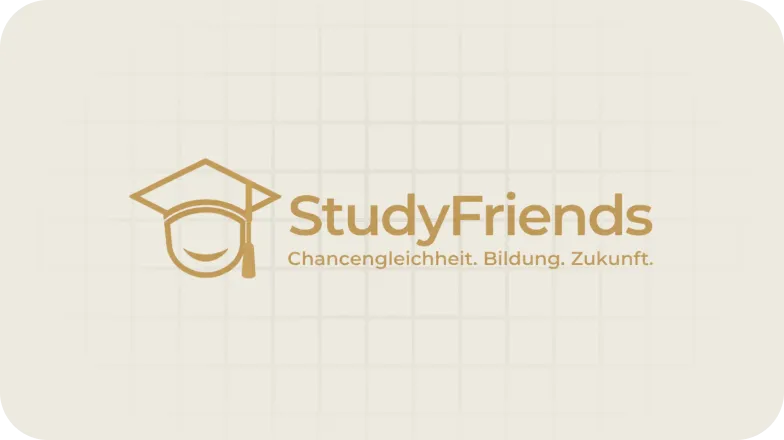 StudyFriends-Logo mit einem Abschluss-Hut-Symbol und dem Slogan Chancengleichheit, Bildung, Zukunft.
