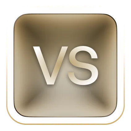 Quadratische Taste mit den Buchstaben VS in glänzendem Beige auf transparentem Hintergrund.